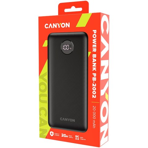 CANYON Powerbank PB-2002 LED 20000 mAh PD 20W QC 3.0 Czarny