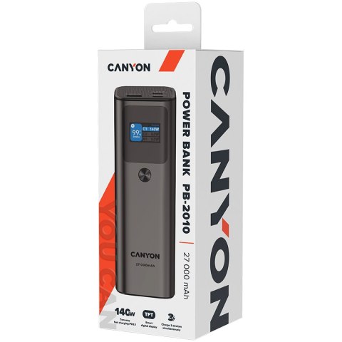 CANYON Powerbank PB-2010 TFT 27000 mAh 140W QC3.0 Grafitowy