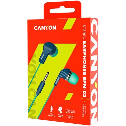 CANYON Słuchawki dokanałowe EPM-02 Mic Mini-Jack Nieb.-Zielone