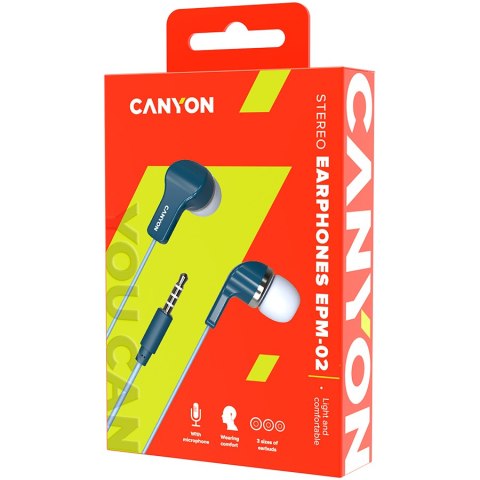 CANYON Słuchawki dokanałowe EPM-02 Mic Mini-Jack Niebieskie
