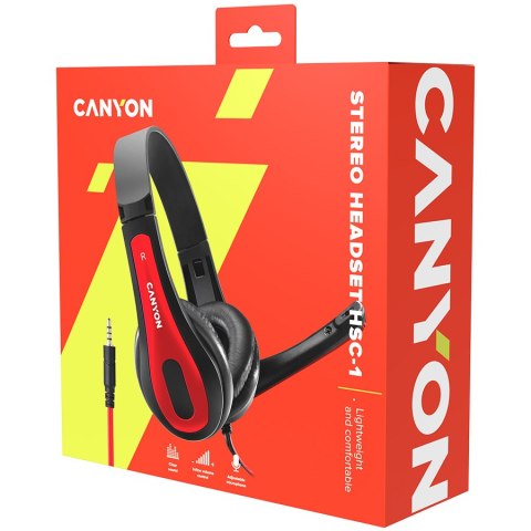 CANYON Zestaw słuchawkowy HSC-1 PC Mik 2m Czarno - Czerwony