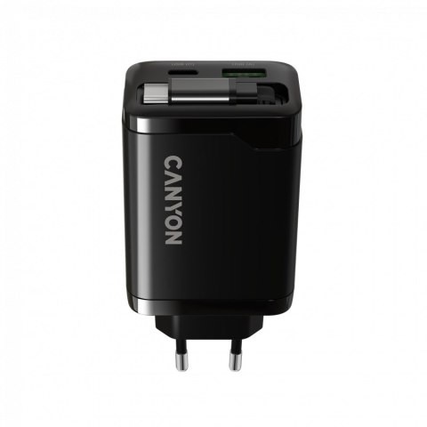 CANYON charger OnCharge 65RC Build-In Cable USB-C 65W 1xPD 1xQC EU Black