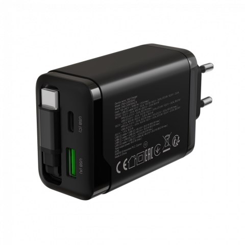 CANYON charger OnCharge 65RC Build-In Cable USB-C 65W 1xPD 1xQC EU Black