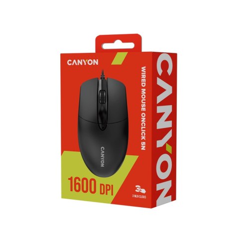 CANYON Mysz przewodowa USB OnClick 5N 1600 DPI 4 przyciski czarna
